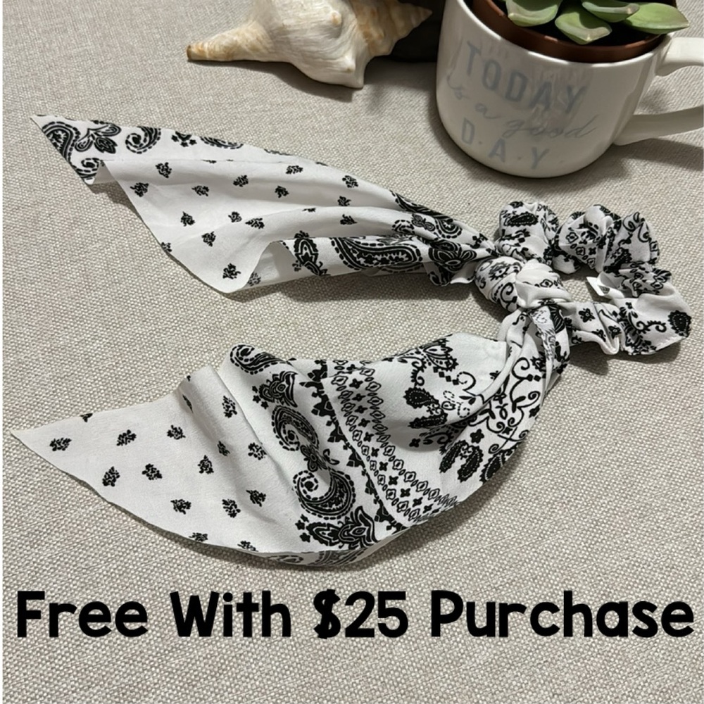 Free With $25 Purchase-Black & White Bandanna Style Scrunchie